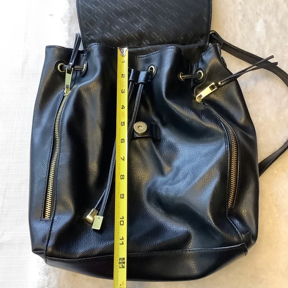 Faux Leather Black Drawstring Backpack Bucket Shoulder Bag